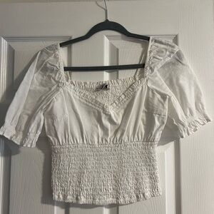 Abercrombie & Fitch White Puff Sleeve Smocked Blouse
